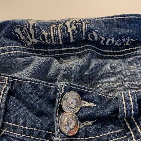 WALLFLOWER jeans size 7 two front buttons low rise crocheted embellished - Picture 8 of 14
